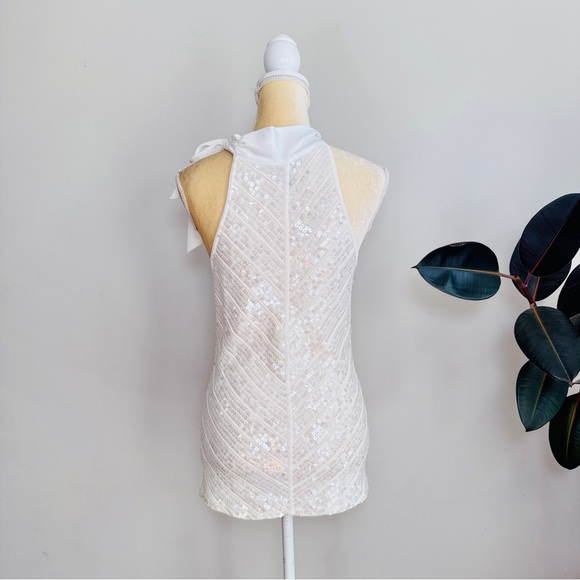 WHBM halter White Sequin Top with satin bow - Picture 4 of 8